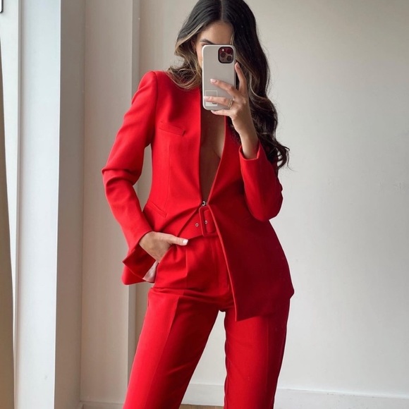 🔥 ZARA 2 PIECE LAPELLESS BLAZER AND FABRIC COVERED BELT PANT SET SIZE S&L ❤️🔥 - Picture 6 of 7
